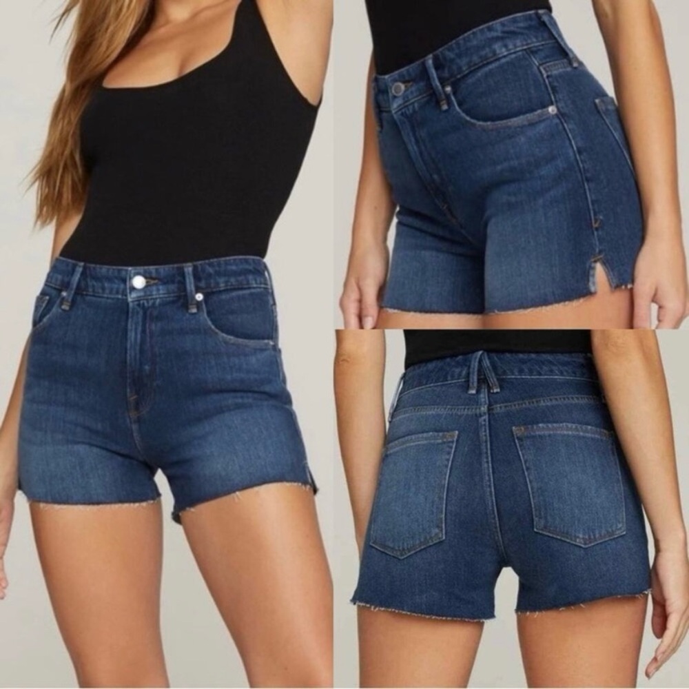 Good American Cut Off Shorts in Dark Blue Denim Stretch size 15